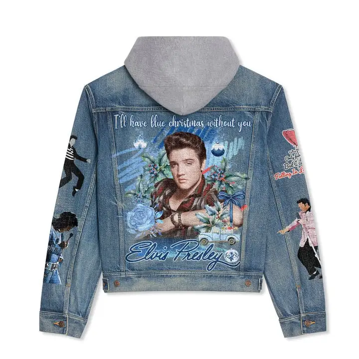 Elvis Presley Christmas Hooded Denim Jacket La Idea Fanatic