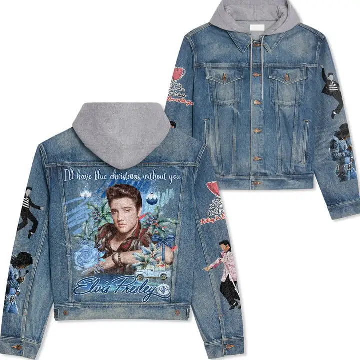 Elvis Presley Christmas Hooded Denim Jacket La Idea Fanatic