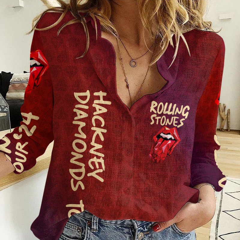 3 The Rolling Stones Linen Shirt MAITM6634 The Rolling Stones 3D Linen Women Shirt IFDDLWS0003 Idea Fanatic