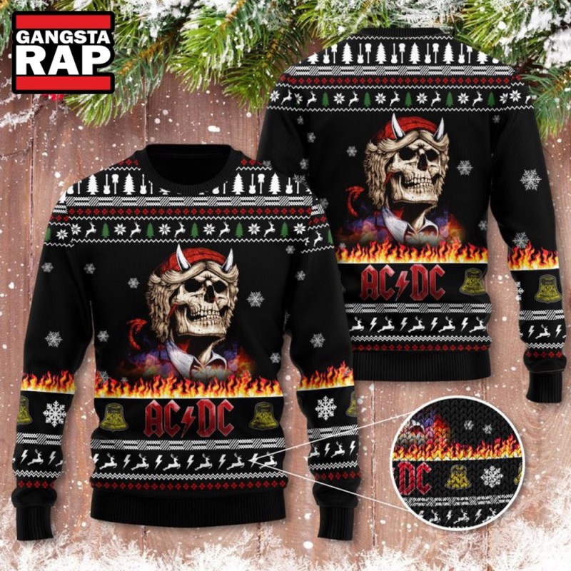 ACDC Band Special Skull Ugly Christmas Sweater AC/DC Band Special Skull Ugly Christmas Sweater IFDDUSW0137 Idea Fanatic