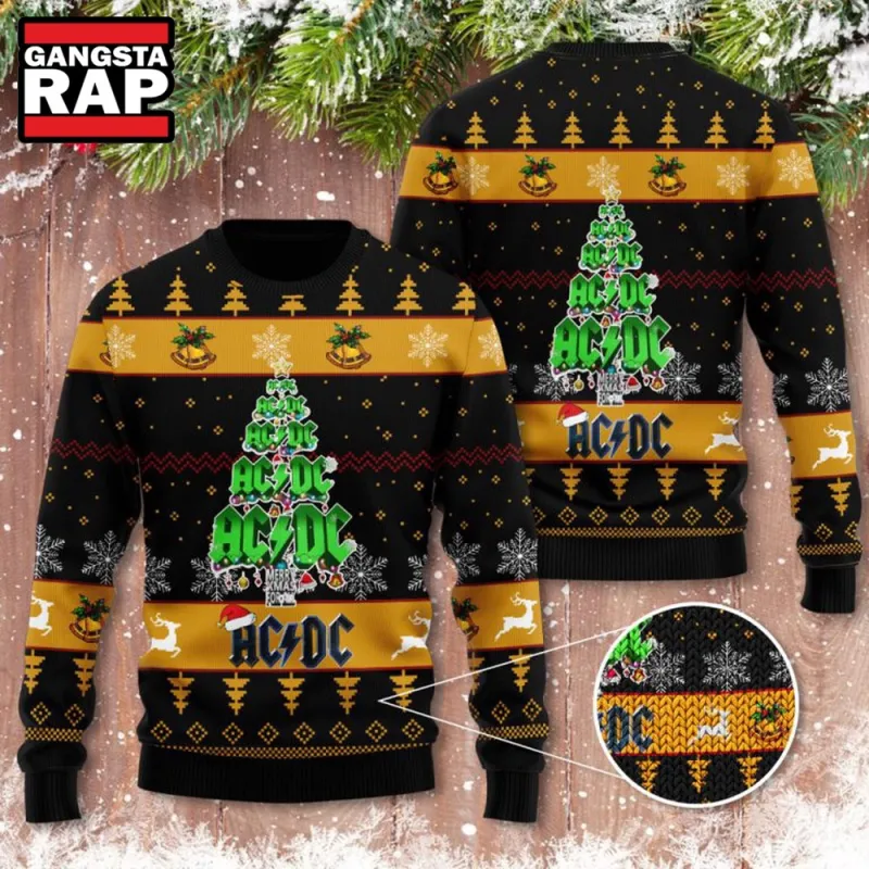 ACDC Band Xmas Tree Ugly Christmas Sweater AC/DC Band Xmas Tree Ugly Christmas Sweater IFDDUSW0148 Idea Fanatic