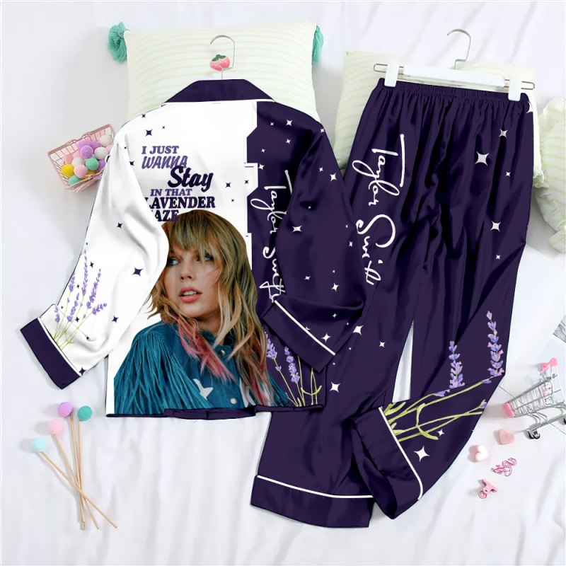 ANHNV3101 Button Down Pajamas Set Taylor Swift 02 Taylor Swift Premium Button Down Pajamas Set IFDDBDP0042 Idea Fanatic