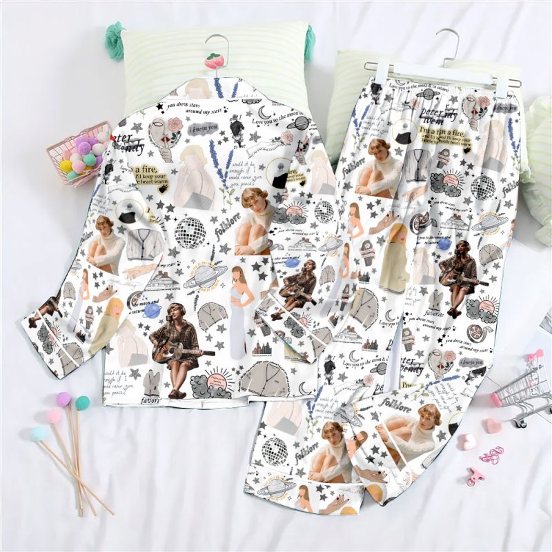 ANHNV3106 Button Down Pajamas Set Taylor Swift 02 Taylor Swift Premium Button Down Pajamas Set IFDDBDP0039 Idea Fanatic