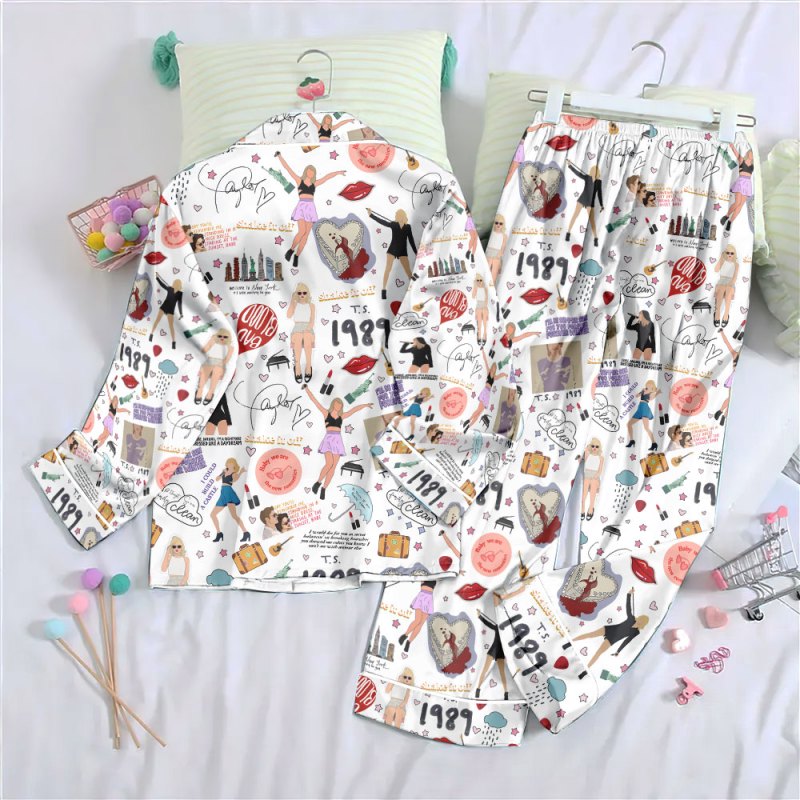 ANHNV3107 Button Down Pajamas Set Taylor Swift 02 Taylor Swift Premium Button Down Pajamas Set IFDDBDP0040 Idea Fanatic