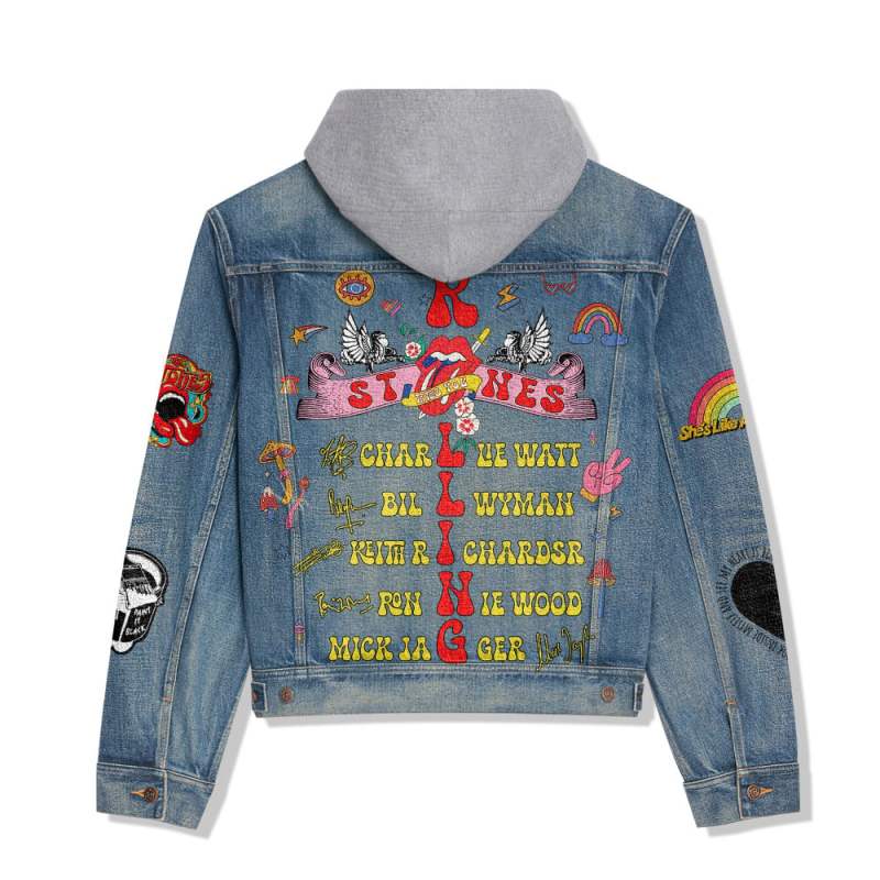 ANHNV3172 The Rolling Stones Premium Hooded Denim Jacket IFDDHDJ0004 Idea Fanatic