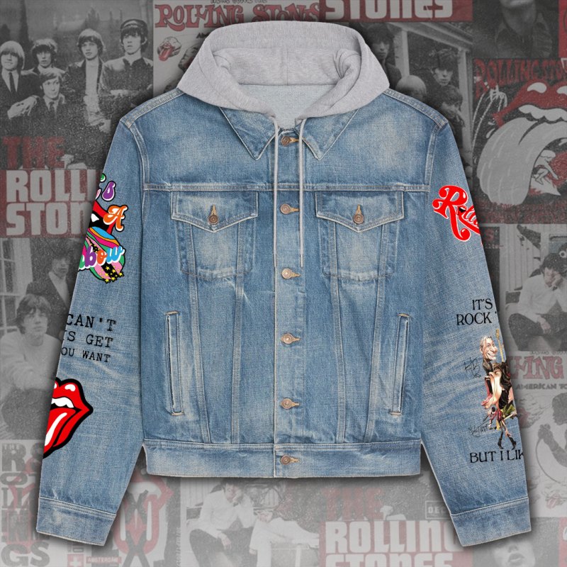 ANHNV3173 Denim hood jacket The Rolling Stones 01 The Rolling Stones Premium Hooded Denim Jacket IFDDHDJ0005 Idea Fanatic