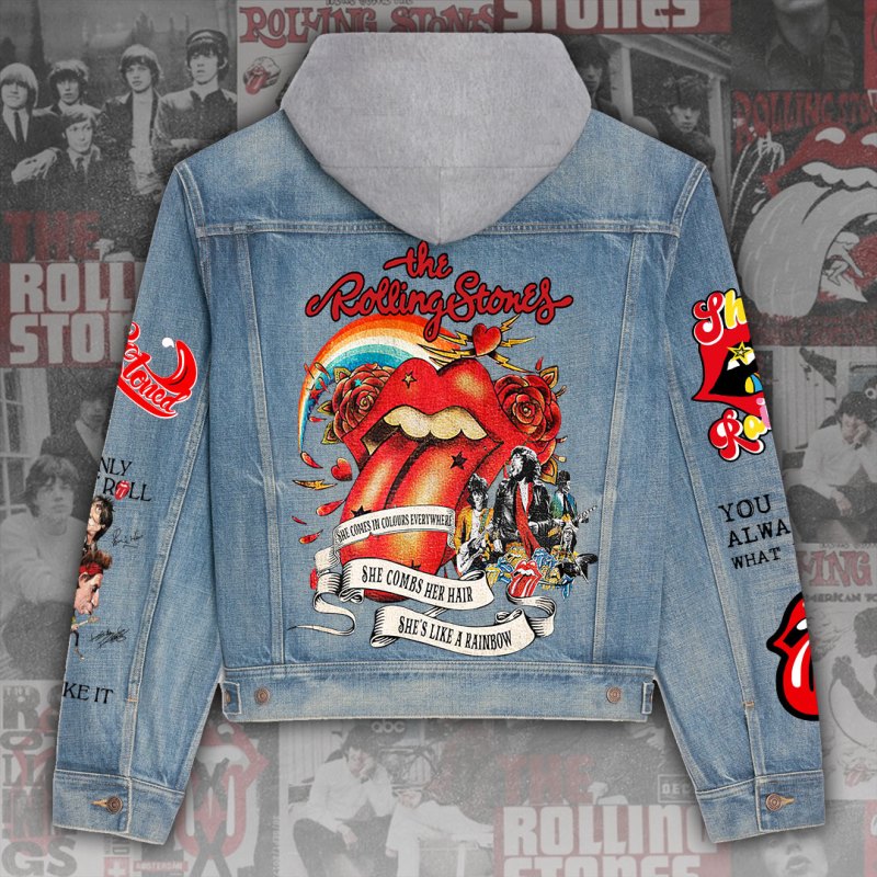 ANHNV3173 Denim hood jacket The Rolling Stones 02 The Rolling Stones Premium Hooded Denim Jacket IFDDHDJ0005 Idea Fanatic