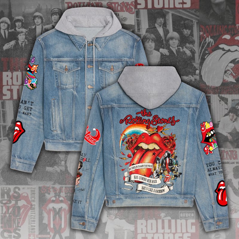 ANHNV3173 Denim hood jacket The Rolling Stones 03 The Rolling Stones Premium Hooded Denim Jacket IFDDHDJ0005 Idea Fanatic