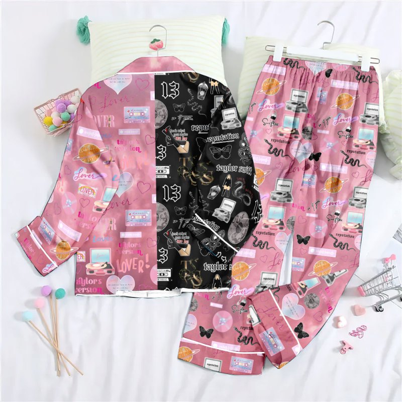 ANHNV3393 Button Down Pajamas Set Taylor Swift. 02 Taylor Swift Premium Button Down Pajamas Set IFDDBDP0055 Idea Fanatic