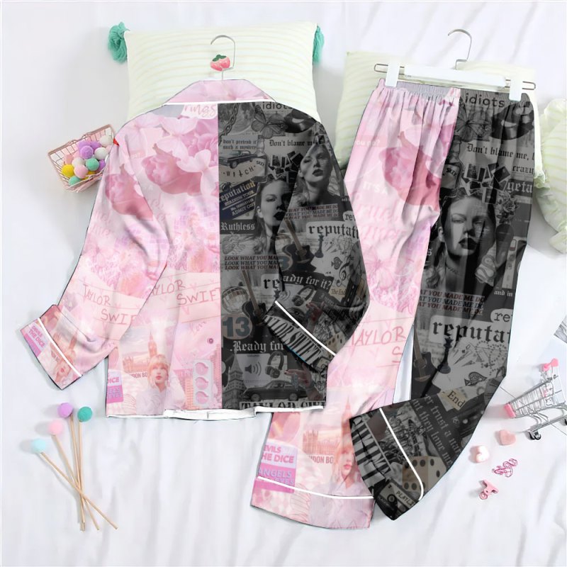 ANHNV3400 Button Down Pajamas Set Taylor Swift 02 Taylor Swift Premium Button Down Pajamas Set IFDDBDP0018 Idea Fanatic