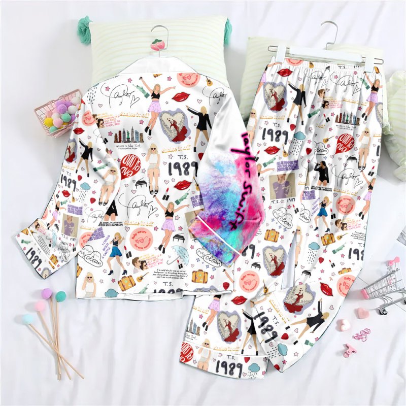 ANHNV3524 Button Down Pajamas Set Taylor Swift 02 Taylor Swift Premium Button Down Pajamas Set IFDDBDP0020 Idea Fanatic