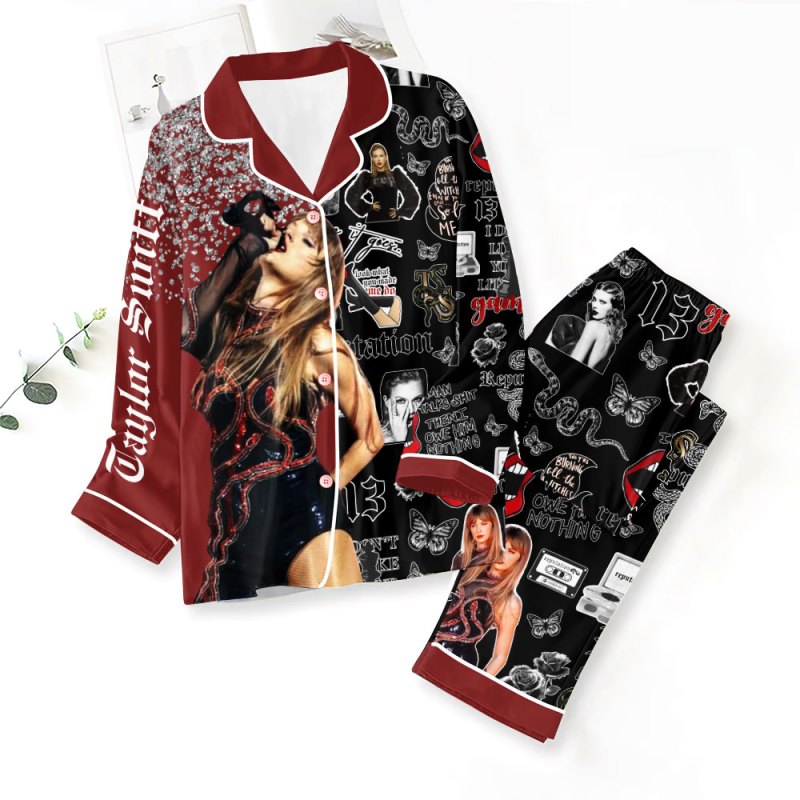 ANHNV3714 Button Down Pajamas Set Taylor Swift 01 Taylor Swift Premium Button Down Pajamas Set IFDDBDP0022 Idea Fanatic