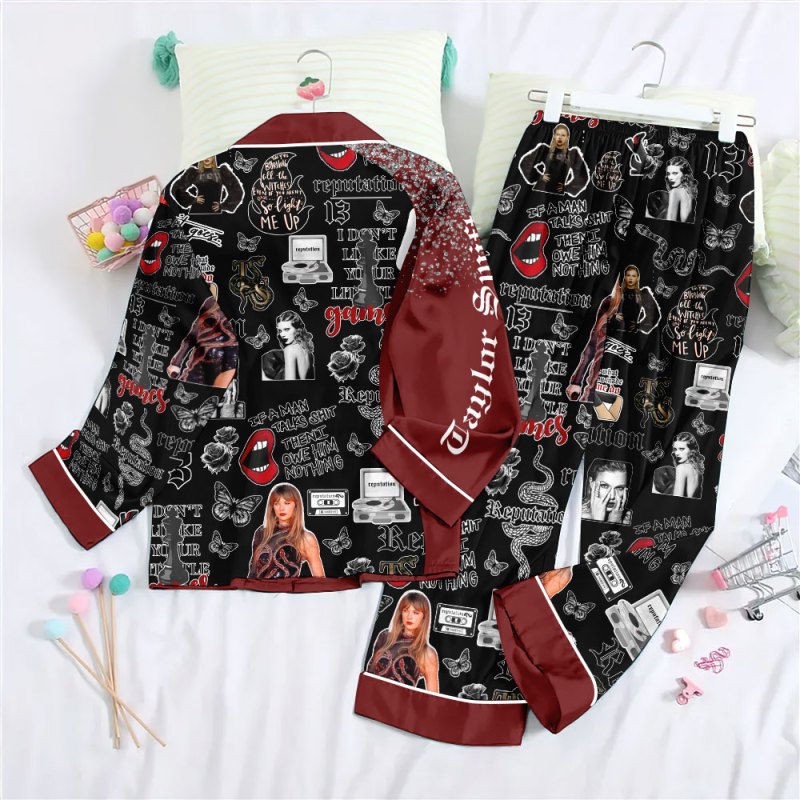 ANHNV3714 Button Down Pajamas Set Taylor Swift 02 Taylor Swift Premium Button Down Pajamas Set IFDDBDP0022 Idea Fanatic