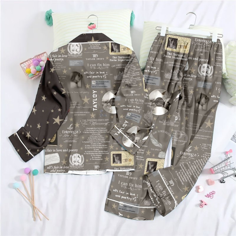 ANHNV3770 Button Down Pajamas Set Taylor Swift 02 Taylor Swift Premium Button Down Pajamas Set IFDDBDP0024 Idea Fanatic