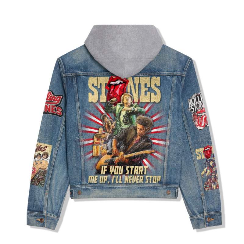 ANHNV3828c The Rolling Stones Premium Hooded Denim Jacket IFDDHDJ0003 Idea Fanatic