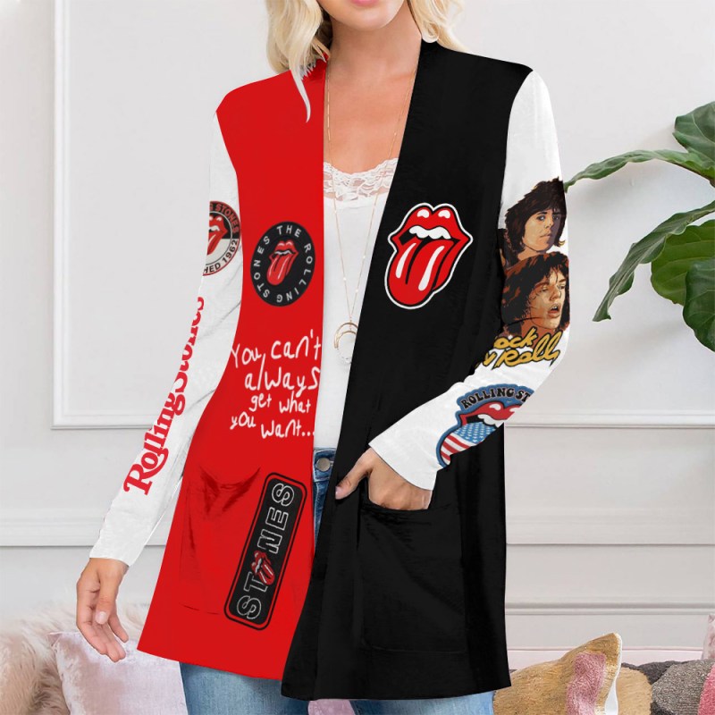 ANHNV4217 Womens Patch Pocket Cardigan The Rolling Stones 01 The Rolling Stones Women’s Patch Pocket Cardigan IFDDPPC0002 Idea Fanatic