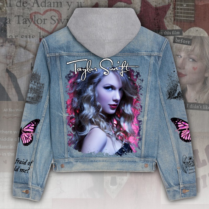 ANHNV4675 Women s Denim Hood Jacket Taylor Swift 02 Taylor Swift Premium Hooded Denim Jacket IFDDHDJ0030 Idea Fanatic