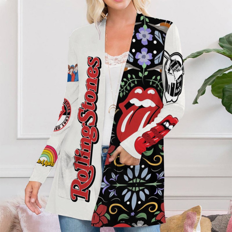 ANHNV4747 Womens Patch Pocket Cardigan The Rolling Stones 01 The Rolling Stones Women’s Patch Pocket Cardigan IFDDPPC0005 Idea Fanatic