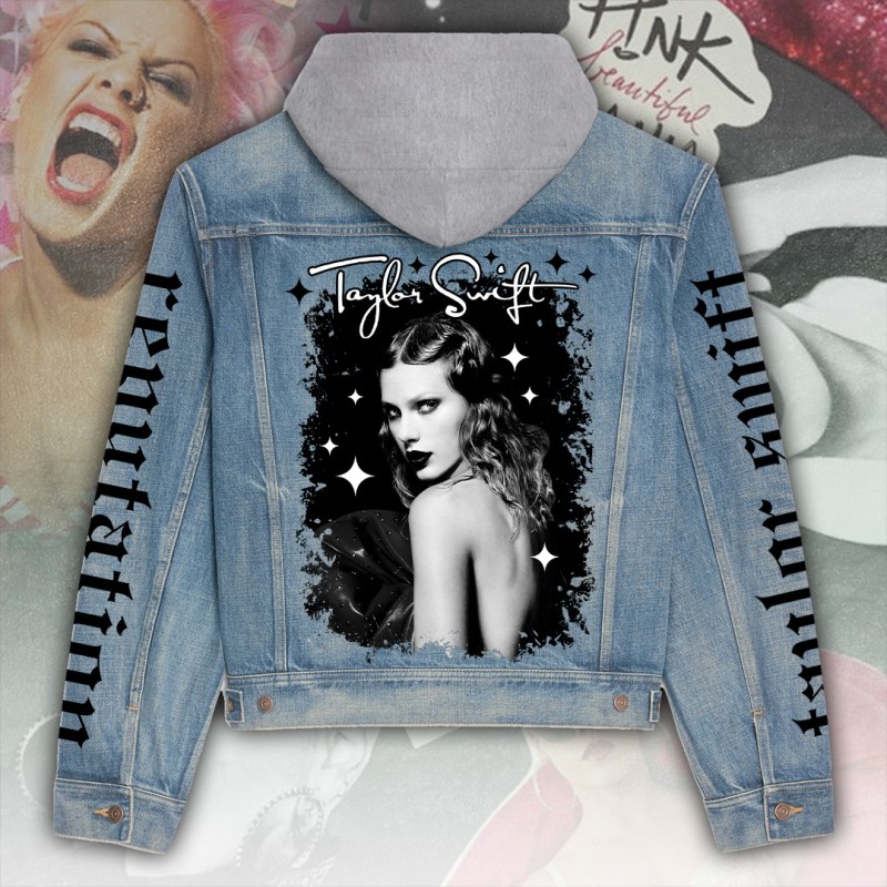 ANHNV5057 Women s Denim Hood Jacket Taylor Swift 02 Taylor Swift Premium Hooded Denim Jacket IFDDHDJ0032 Idea Fanatic