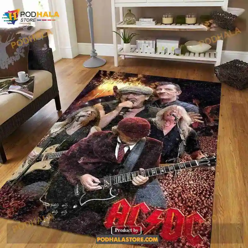 Ac Dc Member Nowadays Australian Rock Band Performing Rug Bedroom Rug Home Decor Floor Decor AC/DC Nowadays Rock Band Rectangular Rug IDF135445 Idea Fanatic