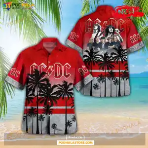 Ac Dc Rock Band Tropical Coconut Tree Hot Summer Red Hawaiian Shirt Home Idea Fanatic