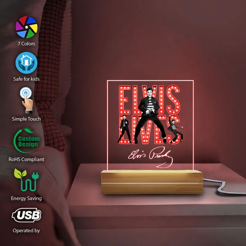 BB240124LNQ9VKH mk Elvis Presley Led Light with Wooden Base 7 Colors BB240124LNQ9VKH Idea Fanatic