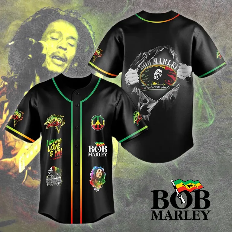 BML030424L39 mk Bob Marley Baseball Jersey BML030424L39 Idea Fanatic