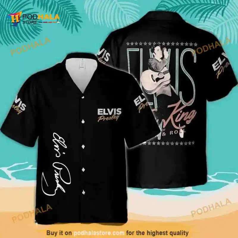 Black Aloha Elvis Presley Funny Hawaiian Shirt King Of Rock And Roll Elvis Presley Funny Hawaiian Shirt IDF157161 Idea Fanatic