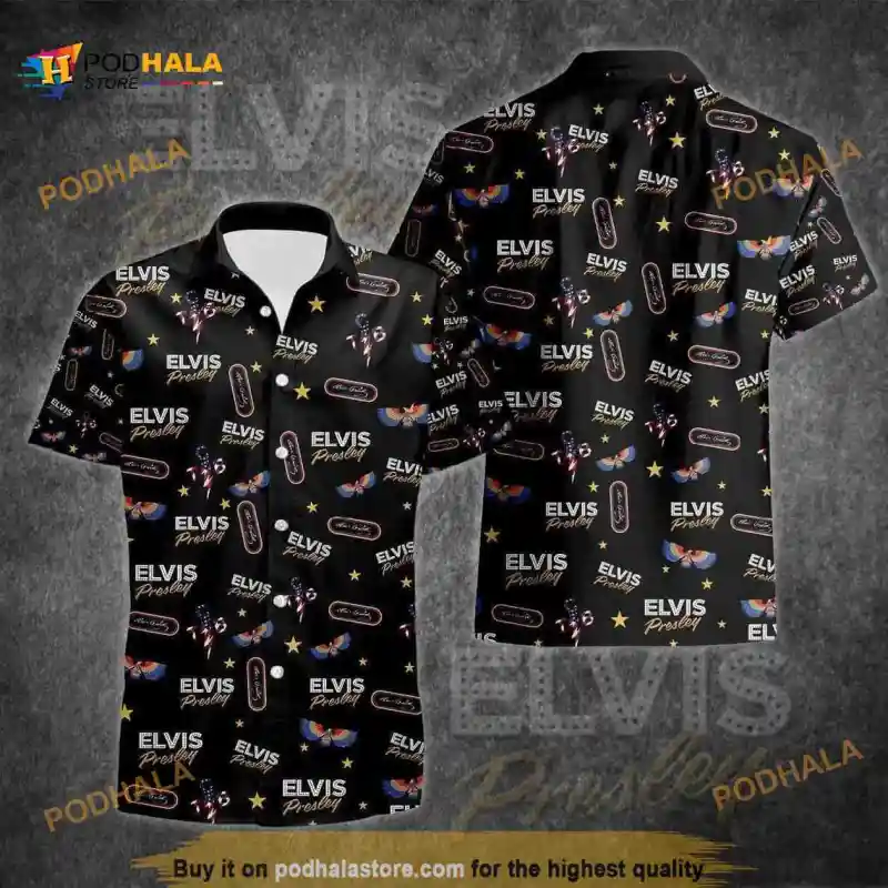 Black Aloha Elvis Presley Funny Hawaiian Shirt Rock Music Gift Elvis Presley Funny Hawaiian Shirt IDF157162 Idea Fanatic