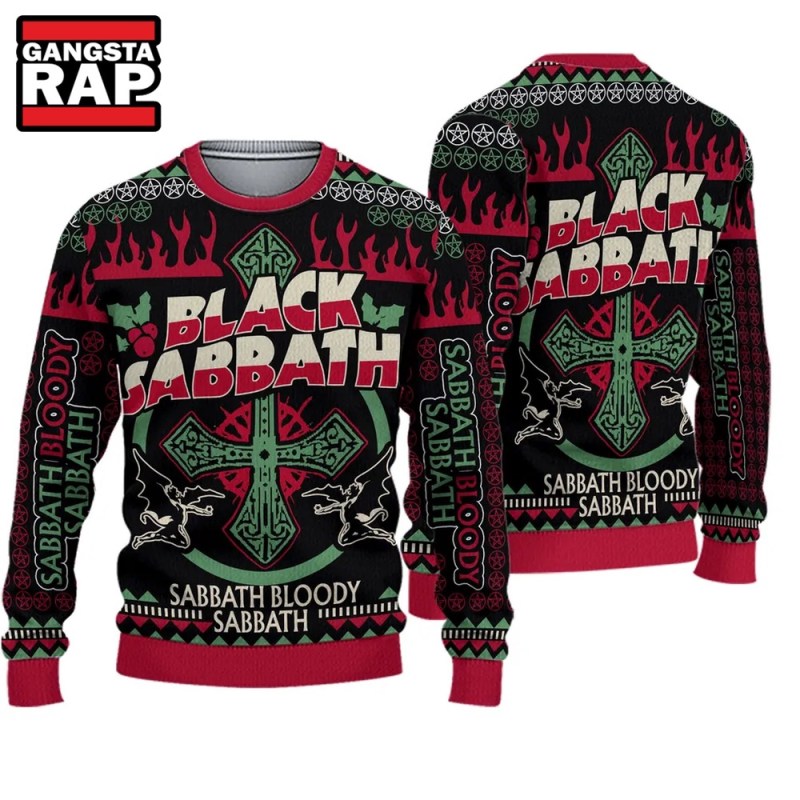 Black Sabbath Rock Band Ugly Christmas Sweater Black Sabbath Rock Band Ugly Christmas Sweater IFDDUSW0031 Idea Fanatic