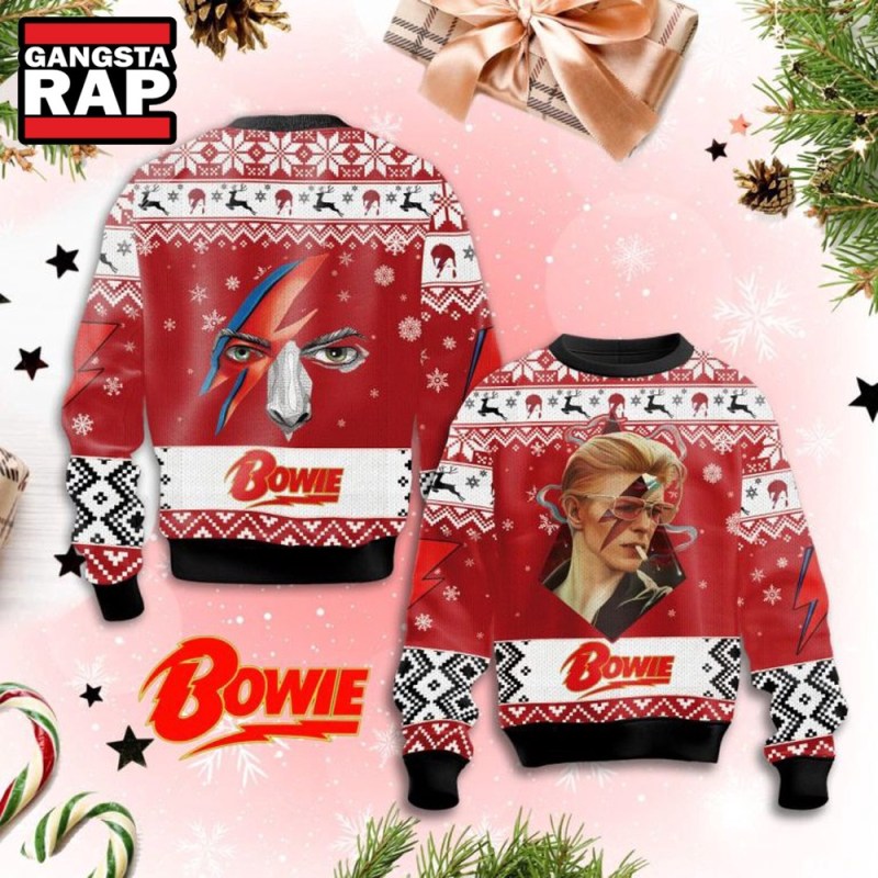 David Bowie Face Design Ugly Christmas Sweater David Bowie Face Design Ugly Christmas Sweater IFDDUSW0134 Idea Fanatic