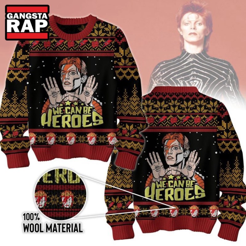 David Bowie We Can Be Heroes Ugly Christmas Sweater David Bowie We Can Be Heroes Ugly Christmas Sweater IFDDUSW0131 Idea Fanatic