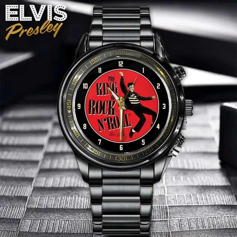 EP100124LNQ2TTT mk1 1 1 Elvis Presley Black Stainless Steel Hand Watch IDF871307 Idea Fanatic