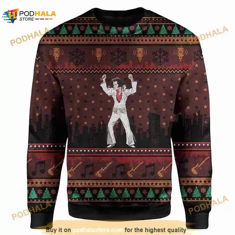 Elvis Presley Dancing Merry Christmas 3D All Over Printed Ugly Sweater Elvis Presley Dancing Merry Christmas 3D All Over Printed Ugly Sweater IDF128337 Idea Fanatic