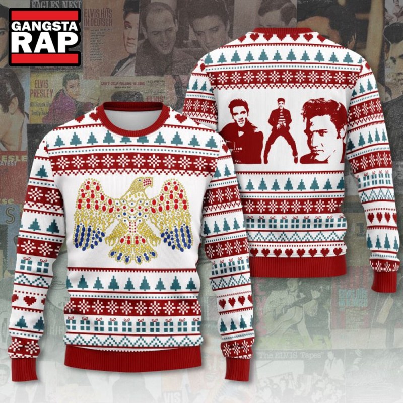 Elvis Presley Graphics Design Ugly Christmas Sweater Elvis Presley Graphics Design Ugly Christmas Sweater IFDDUSW0098 Idea Fanatic