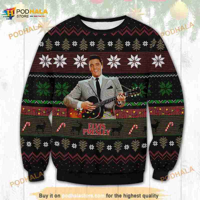 Elvis Presley Guitar Love Ugly Christmas Knitted Sweater Christmas Ugly Sweater Elvis Presley Guitar Love Ugly Sweater IDF128342 Idea Fanatic