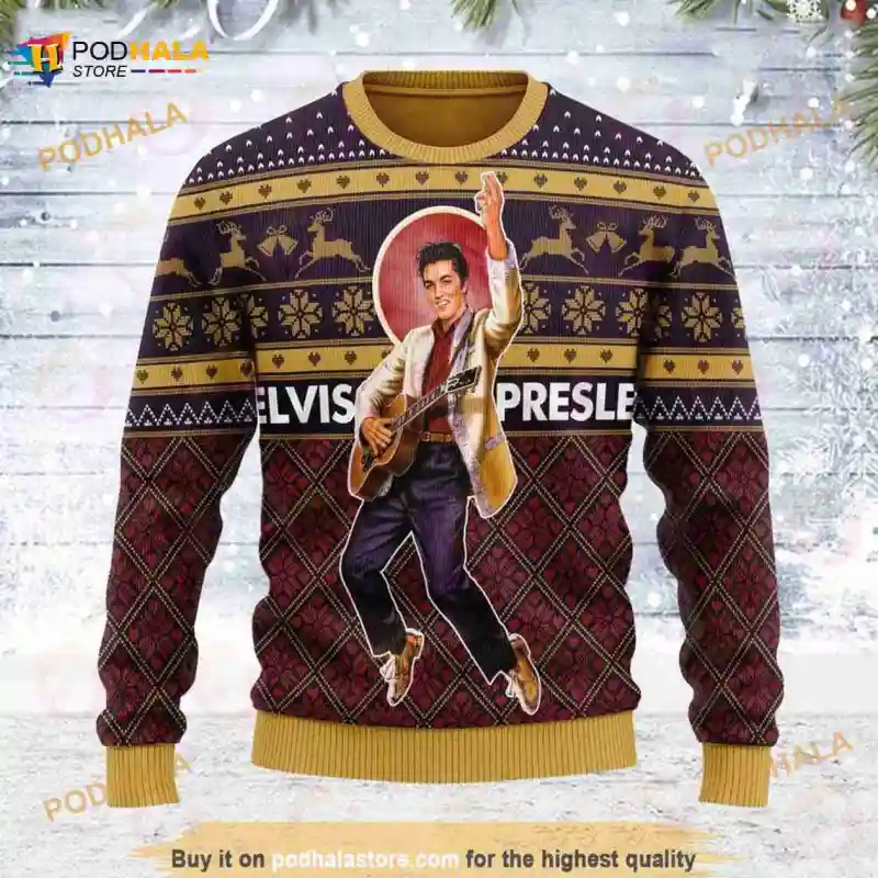 Elvis Presley King Of Rock Brown Love Christmas 3D Ugly Sweater Elvis Presley King Of Rock Brown Love Christmas 3D Ugly Sweater IDF128345 Idea Fanatic