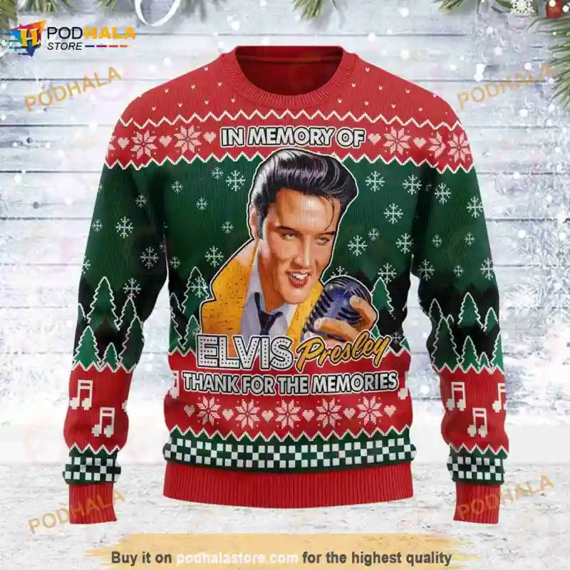 Elvis Presley King Of Rock Thank You Love Christmas Ugly Sweater Elvis Presley King Of Rock Thank You Love Christmas Ugly Sweater IDF128346 Idea Fanatic