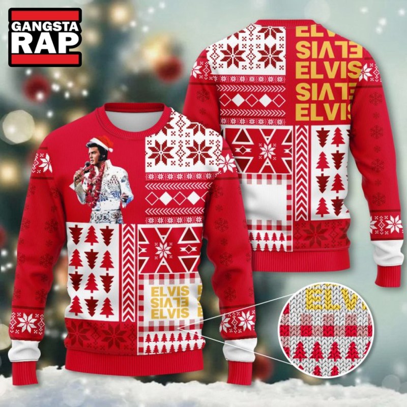 Elvis Presley Rock Roll Ugly Christmas Sweater Elvis Presley Rock Roll Ugly Christmas Sweater IFDDUSW0090 Idea Fanatic