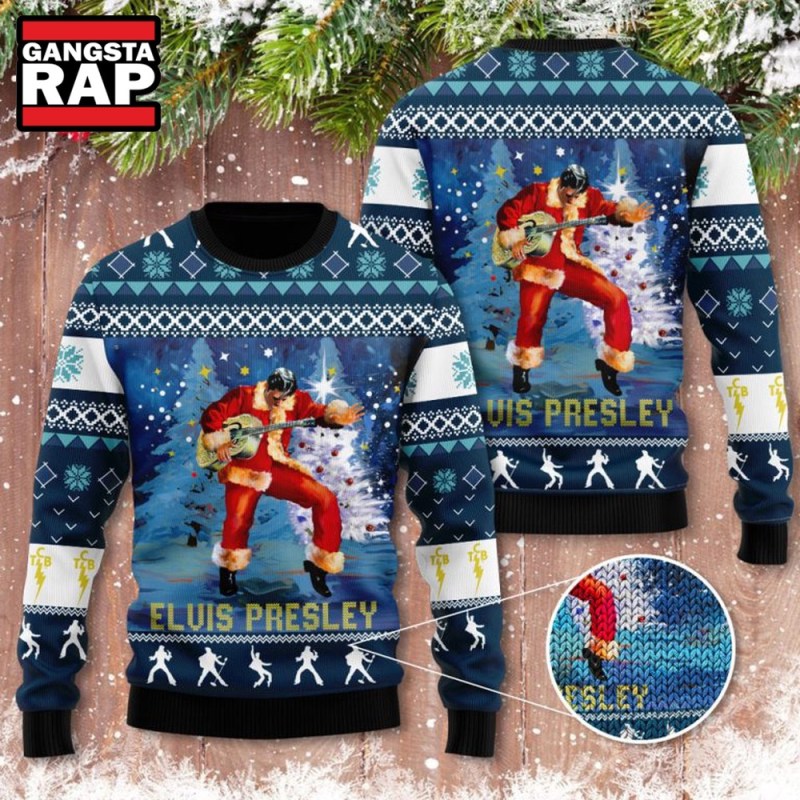 Elvis Presley Santa Claus Playing Guitar Ugly Christmas Sweater Elvis Presley Santa Claus Playing Guitar Ugly Christmas Sweater IFDDUSW0105 Idea Fanatic