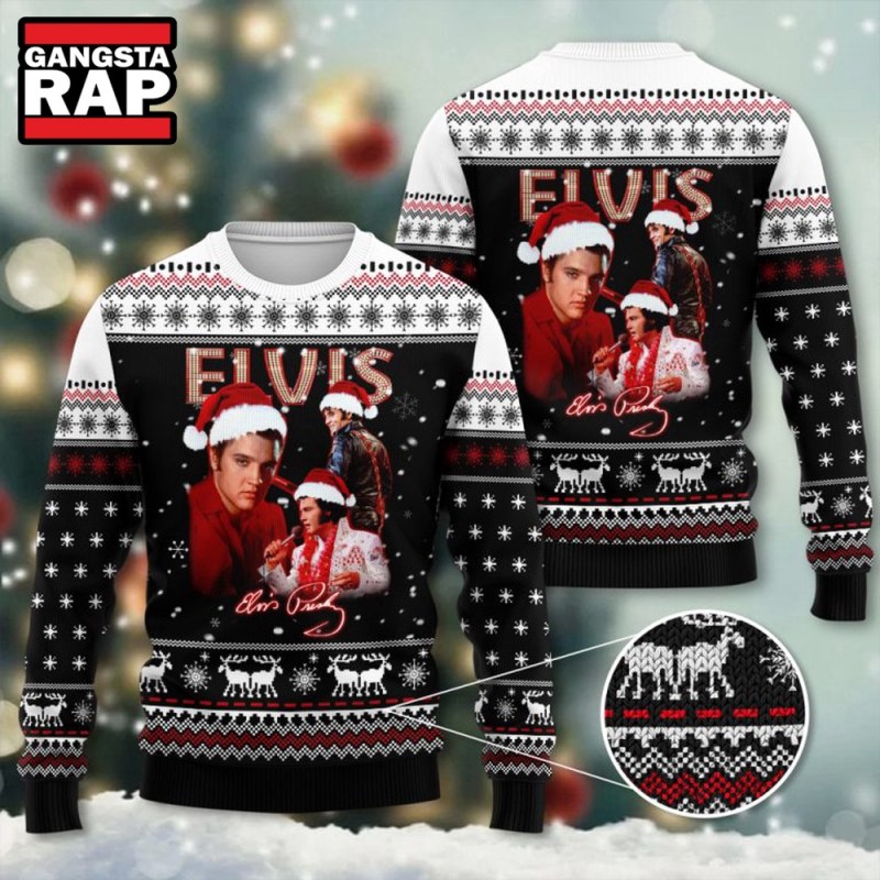 Elvis Presley Santa Hats Graphics Design Ugly Christmas Sweater Elvis Presley Santa Hats Graphics Design Ugly Christmas Sweater IFDDUSW0116 Idea Fanatic