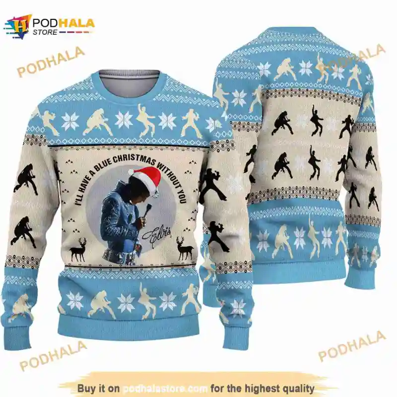 Elvis Presley Santa Ill Have A Blue Christmas Without You 2023 3D Ugly Sweater Elvis Presley Santa I'll Have A Blue Christmas Without You Ugly Sweater IDF128352 Idea Fanatic