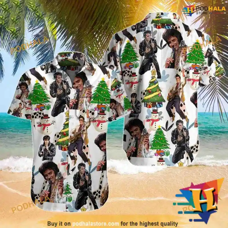 Elvis Presley Xmas Aloha Style Hawaiian Shirt Funny Xmas Gifts Elvis Presley Funny Hawaiian Shirt IDF201640 Idea Fanatic