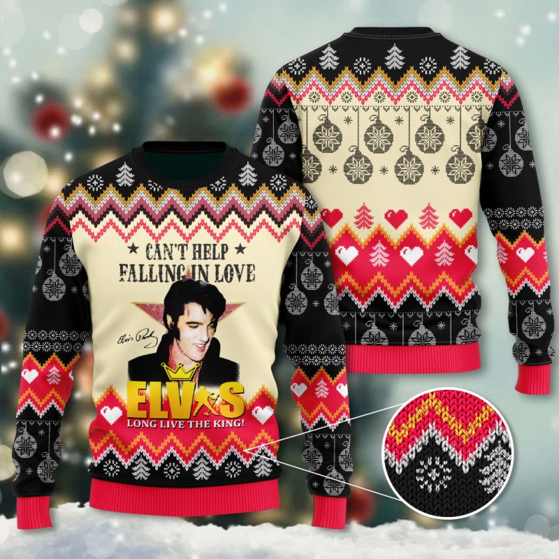 Elvis Ugly Sweater VANDH795 Hanh Elvis Presley Premium Ugly Christmas Sweater IFDDUSW0199 Idea Fanatic