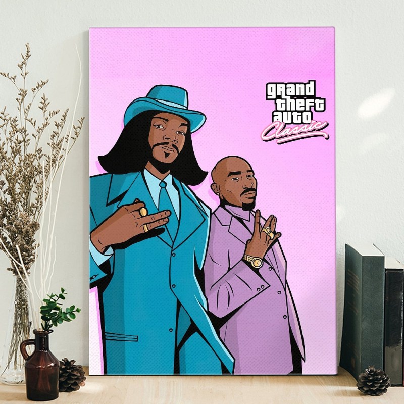 Grand Theft Auto Classic Tupac Snoop Dogg Poster Canvas Grand Theft Auto Classic Tupac & Snoop Dogg Poster Canvas IDFCWA0211 Idea Fanatic