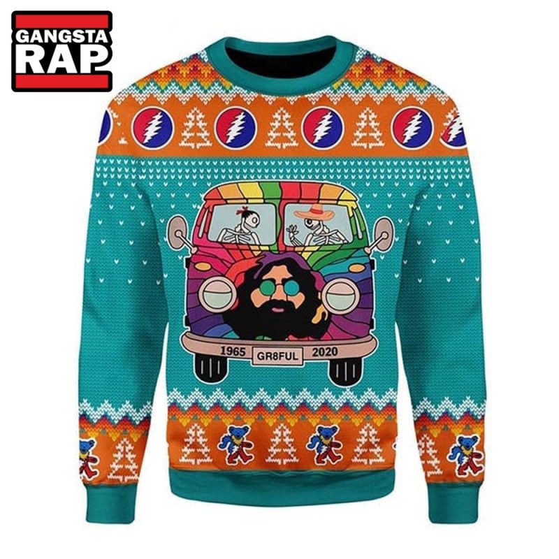 Grateful Dead 1965 Go By Bus Ugly Christmas Sweater Grateful Dead 1965 Go By Bus Ugly Christmas Sweater IFDDUSW0022 Idea Fanatic