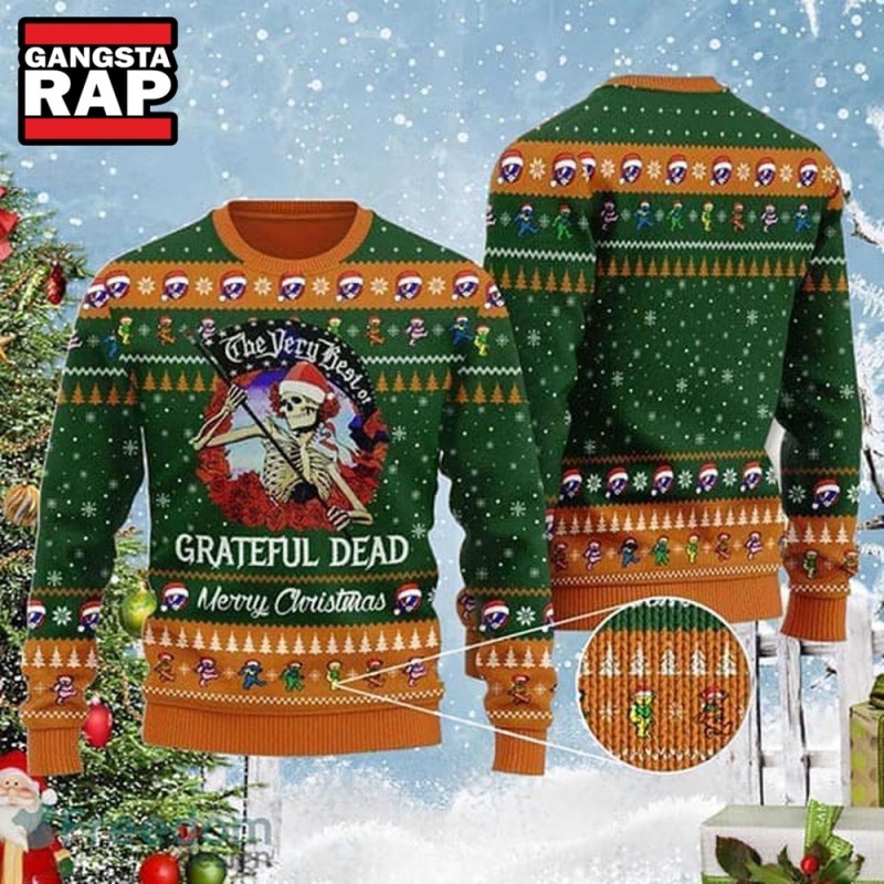 Grateful Dead The Very Best Of Skellington Green Ugly Christmas Sweater Grateful Dead The Very Best Of Skellington Green Ugly Christmas Sweater IFDDUSW0015 Idea Fanatic