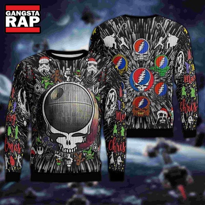 Grateful Dead X Star Wars Black Deep Ugly Christmas Sweater Grateful Dead X Star Wars Black Deep Ugly Christmas Sweater IFDDUSW0013 Idea Fanatic