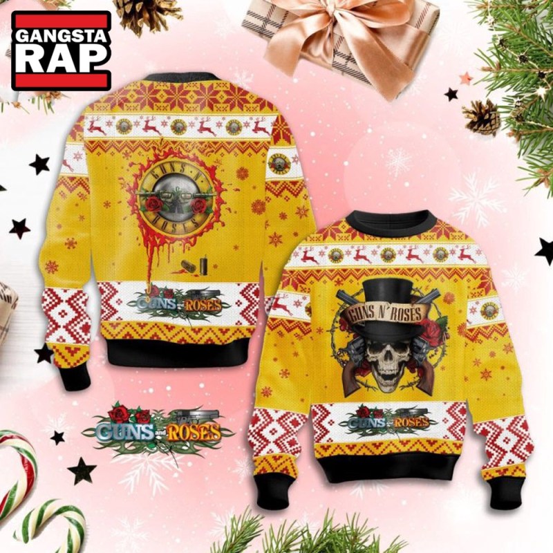 Guns N Roses 3D Ugly Christmas Sweater Guns N’ Roses 3D Ugly Christmas Sweater IFDDUSW0051 Idea Fanatic