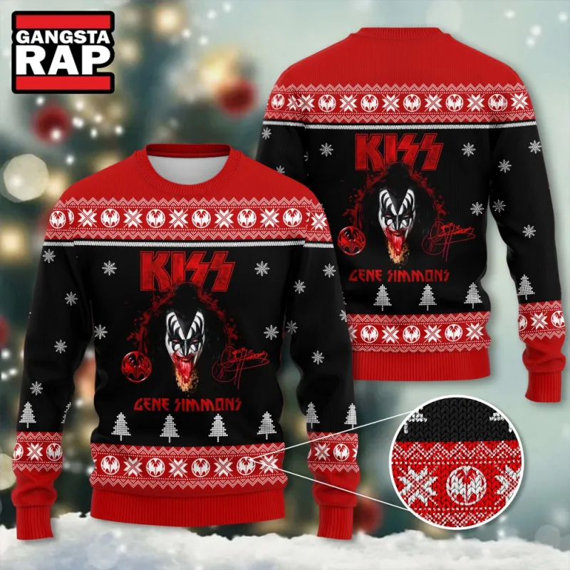 Kiss Band Gene Simmons Signature Ugly Christmas Sweater Kiss Band Gene Simmons Signature Ugly Christmas Sweater IFDDUSW0178 Idea Fanatic